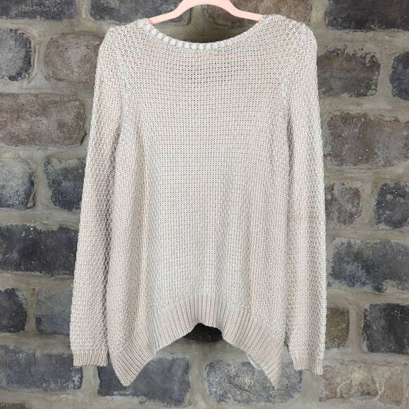 ANTHROPOLOGIE Moth Sweater Woman's Size Large Tan Shark Bite Hem Long Sleeve - Picture 6 of 12